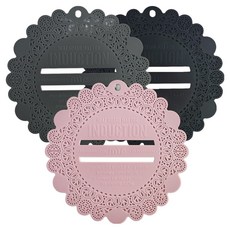mir Doily 矽膠電磁爐保護墊 加厚3件組 22cm x 3mm, 1套, 粉紅色, 炭灰色, 黑色