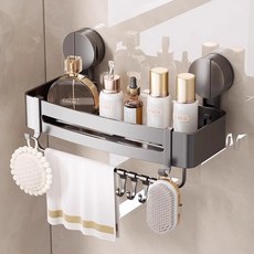 HOUDER 吸盤式太空鋁置物架 四方 標準, 槍灰色, 1個