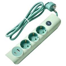 Modern House 彩色 1A+1C 3孔延長線 GS0902, 1個, 1.4m, 鼠尾草綠