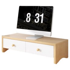 小麥購物 電腦螢幕增高架 雙抽屜 L1211 50cm, 橡木色