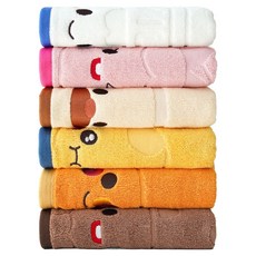 CHUNGMU TOWEL 麵包理髮廳 30支精梳棉緹花卡通人物洗臉毛巾 6件組, 1套, 6款