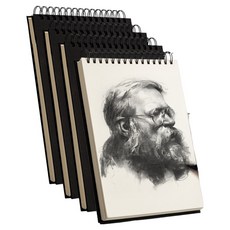 Mungudam 加厚速寫練習本 美術繪圖素描本 黑色 60張, 4個, 8K