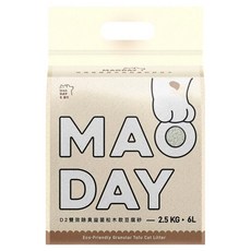 MAODAY 毛商行 D2 雙效益菌除臭松木豆腐砂 6L, 1包, 2.5kg, 無香