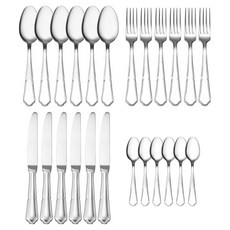 DEGRENNE Contour Holo 雲母飾面刀柄 4件 x 6p 餐具組, 銀色, 1套, 叉子 21.6cm + 刀子 23cm + 湯匙 20.4cm + 茶匙 15.2cm