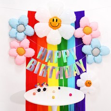 PARTYSHOW 拍照區彩帶彩虹雷射生日掛旗雛菊氣球6件組, 1套, 混合色