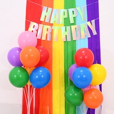 PARTYSHOW 鐳射生日拉旗 + 流蘇 + 彩虹氣球派對套組, 1套, 混色