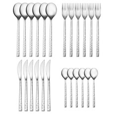 DEGRENNE Fuse 錘紋素色手柄Surréauté 4件 x 6p 餐具組, 銀色, 1套, 叉子 21.6cm + 刀子 23cm + 湯匙 20.4cm + 茶匙 15.2cm