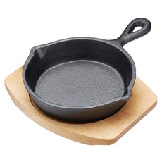 cclife Artesa 木盤 + 迷你單柄鑄鐵煎烤盤 圓款, 1組, 15cm