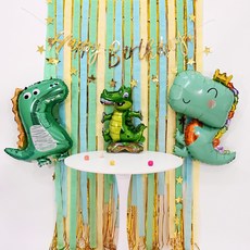 PARTYSHOW 恐龍生日派對派對拉條窗簾氣球掛旗7件組, 1套, 混和色