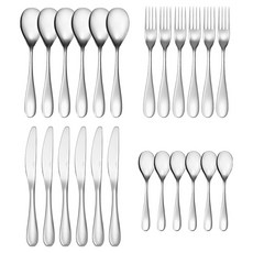 DEGRENNE Onde 鏡面拋光實心握柄鍍金餐具4件組, 銀色, 6套, 叉子 21.6cm + 刀子 23cm + 湯匙 20.4cm + 茶匙 15.2cm