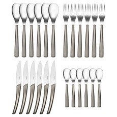 DEGRENNE 石英陶瓷餐具4件組, 銀色 + 棕色, 6套, 叉子 21.6cm + 刀子 23cm + 湯匙 20.4cm + 茶匙 15.2cm