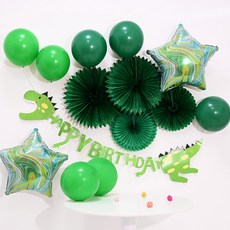 PARTYSHOW 恐龍掛旗 + 紙扇花 + 星星大理石紋氣球 + 標準氣球組合, 1套, 混合色