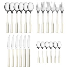 DEGRENNE Le Miroir Finish Turnip 4件 x 6p 餐具組, 1套, 銀色 + 象牙白, 叉子 21.6cm + 刀子 23cm + 湯匙 20.4cm + 茶匙 15.2cm