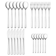 DEGRENNE Fuse Miruare Solid Handle Séverat 4件式 x 6p 餐具組, 銀色, 1套, 叉子 21.6cm + 刀子 23cm + 湯匙 20.4cm + 茶匙 15.2cm