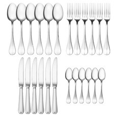 DEGRENNE BLOIS MIRROR FINISH 實心握柄 4款 x 6件組, 銀色, 1套, 叉子 21.6cm + 餐刀 23cm + 湯匙 20.4cm + 茶匙 15.2cm