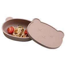 Sarasara幼兒用矽膠熊盤子+蓋子組, 1套, 摩卡