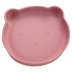 Raondam 幼兒小熊矽膠吸盤餐盤, 1個, 粉紅色, 單品