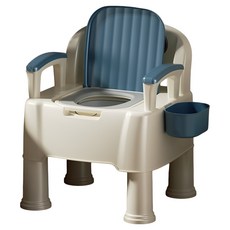 Rosyterra 家用 孕婦 老人 移動式室內馬桶 柔軟PU坐墊 39.5 x 53.3 x 51.1 x 67.2 cm, 1個, 藍色