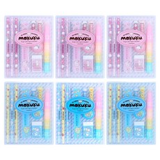 摩可可盒裝文具 2款 x 3件組, 粉紅色, 藍色, 1套