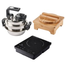 sauten 壓力鍋 1~2人用+竹製蒸架+方形電磁爐組, 1套, 1L, 混色