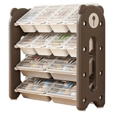 lilikoko 哩哩摳摳 萌熊鐵桿收納架 組合4, 4層, 檀木褐