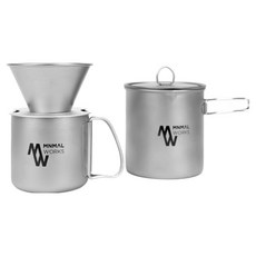 MNMAL WORKS 鈦金屬濾杯組 銀色, 1套, 咖啡壺 500ml + 雙層馬克杯 350ml
