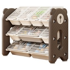 lilikoko 哩哩摳摳 萌熊鐵桿收納架 組合3, 3層, 檀木褐