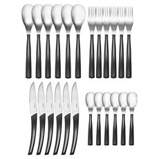 DEGRENNE QUARTZ CARBON 鋸齒4種 x 6p 套組, 1套, 銀色 + 深灰色, 餐叉 21.6cm + 餐刀 23cm + 餐匙 20.4cm + 茶匙 15.2cm