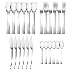 DEGRENNE Solstice 鏡面拋光素色手柄 Seerite n1 4件 x 6p 餐具組, 銀色, 1套, 叉子 21.6cm + 刀子 23cm + 湯匙 20.4cm + 茶匙 15.2cm