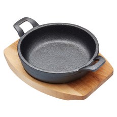 cclife Artesa 木盤 + 迷你雙耳鑄鐵煎烤盤 圓款, 1組, 12cm
