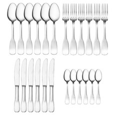 DEGRENNE GUY DEGRENNE 比約巴黎緞面素色手柄鏤空餐具4款x6件組, 銀色, 1套, 叉子 21.6cm + 刀子 23cm + 湯匙 20.4cm + 茶匙 15.2cm