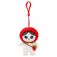 mofusand 水果變裝娃娃鑰匙圈, 草莓, 1個, 9cm