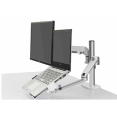 HAPPY TECH 快樂科技 機械氣壓雙手臂鋁合金螢幕筆電伸縮懸掛支架 T34, 銀白色, 1個