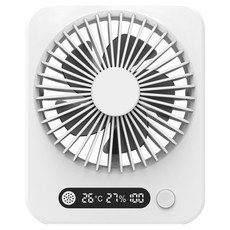 MONO CUBE 方形溫濕度計超薄迷你3段風速桌上型電風扇, TS-tableHT01-M, 白色