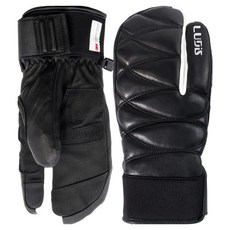 韓國 LUDiS 男女通用 Posh 滑雪雪板 三指絎縫防寒皮革手套 雙手配戴套組 LUP01MG05, 1套, 黑色