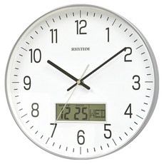 RHYTHM 日本麗聲時計 簡約時尚多功能掛鐘, 銀色