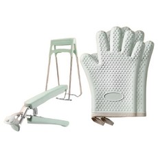 iRoom 優倍適 矽膠隔熱手套防燙夾4件組 隔熱手套 2個 + 取碗器 + 防燙夾, 1組, 雲杉綠, 均碼