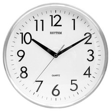 RHYTHM 日本麗聲時計 簡約金屬質感邊框掛鐘, 優雅銀