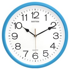 RHYTHM 日本麗聲時計 簡約時尚亮彩色系邊框掛鐘, 天空藍