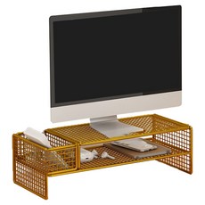 小麥購物 鐵藝懸空桌面螢幕增高架 L1220 單儲物, 金黃色