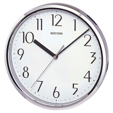 RHYTHM 日本麗聲時計 簡約靜音掛鐘, 亮麗銀