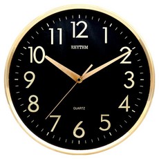 RHYTHM 日本麗聲時計 現代時尚黑色面板掛鐘, 尊爵黑金