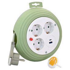 LUGBOX 圓形露營多功能電線捲盤 家用裝潢C型延長線, 3m, 1個, 薄荷白