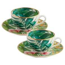 HERMES 愛馬仕 Passifolia 茶杯2入 + 茶碟2入組, 1套, 044016p