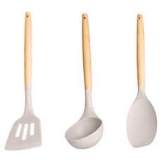 ANDY MAY2 ONE HOUSE 日式簡約矽膠廚具, 1組, 刮鏟 + 漏鏟 + 湯勺, 杏灰色