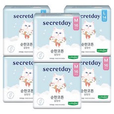 secretday 溫和純棉纖薄型衛生棉 翅膀型 中型 16片 x 4包 + 大型 14片 x 2包 組合, 1套