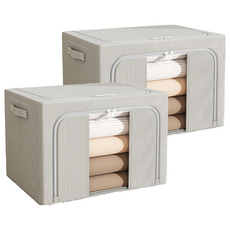 小麥購物 大容量牛津布透明大視窗衣物收納箱 單窗 66L, 灰色, 2個