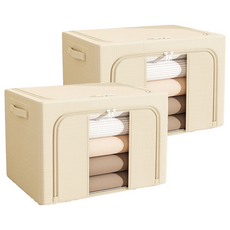 小麥購物 牛津布衣物收納箱, 米色, 2個