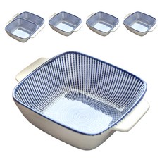 JUST HOME 藍線條陶瓷雙耳深盤 5809-03A 6吋, 藍色, 6個, 6個深盤