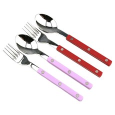 Bogen 韓國製造 Marson 銀色餐具組 紅寶石紅 丁香紫, 茶匙 2入 + 茶叉 2入, 1套